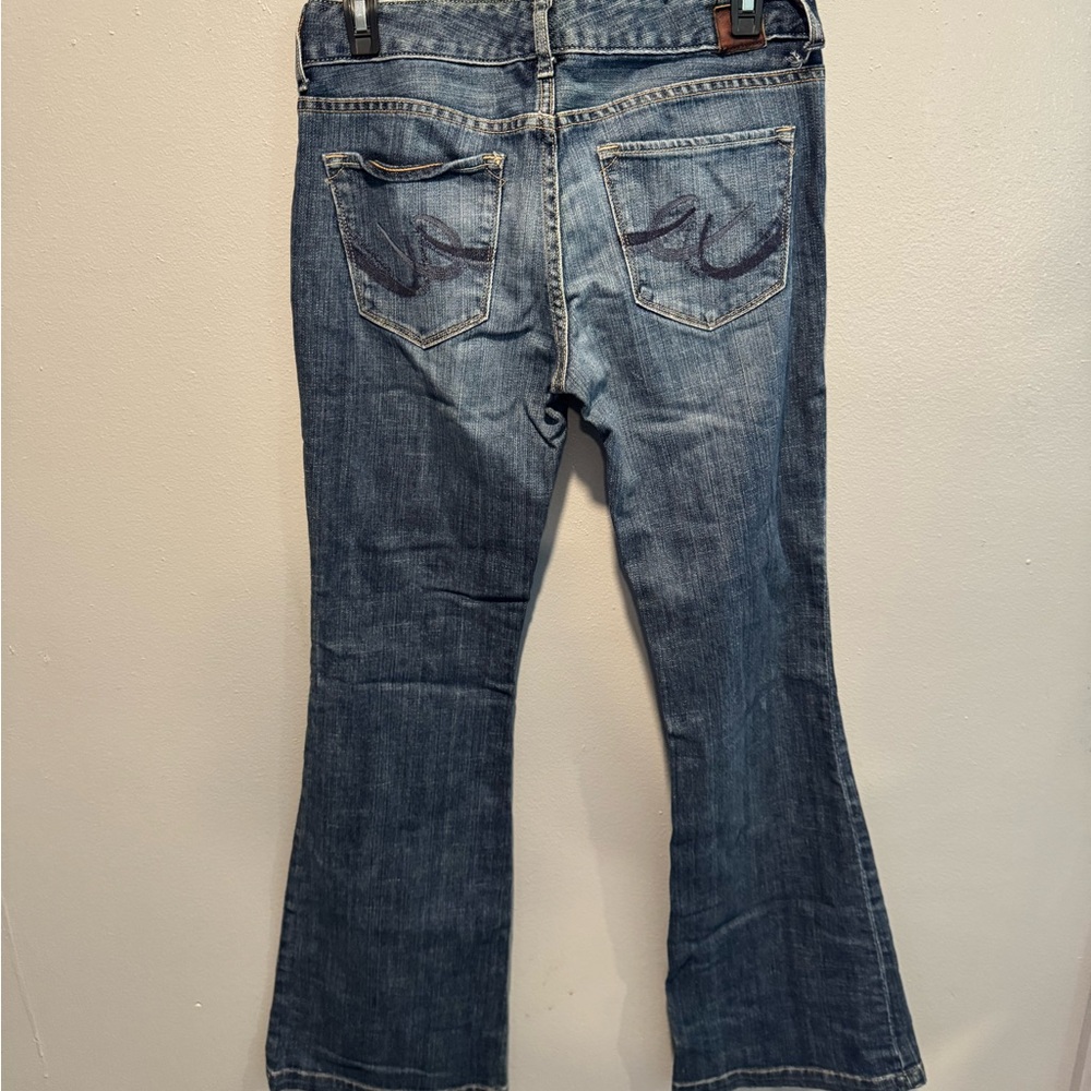 X2 Blue Flare Wide Leg Jeans with Distressed Details - Picture 4 of 6